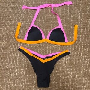 PINK Victoria's Secret Colorblock Bikini - Pink, Orange, Black